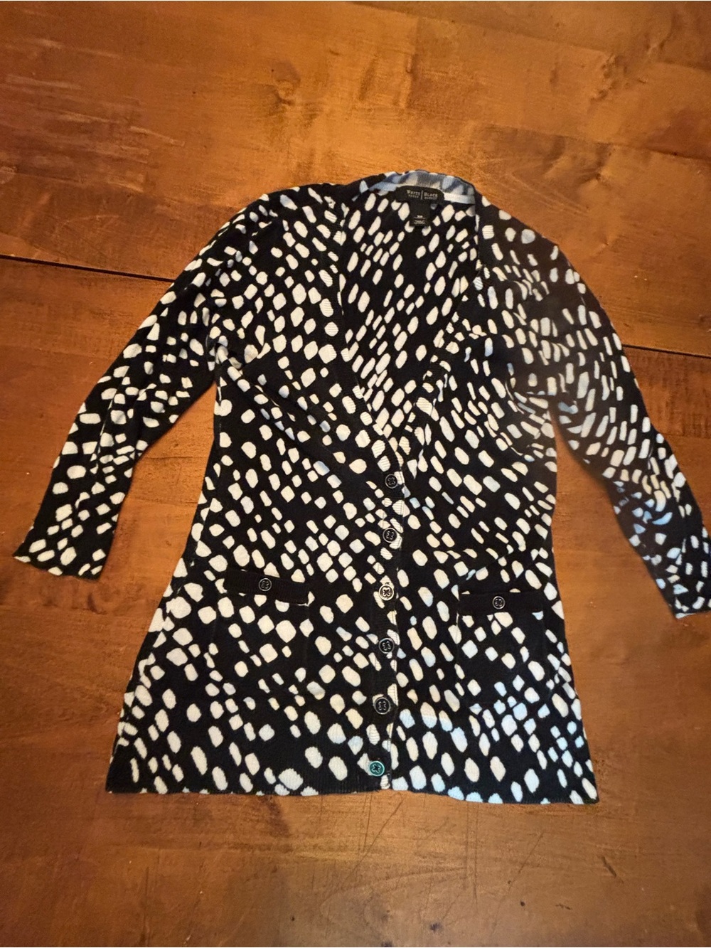 White House Black Market Black and White Abstract Dot Cardigan